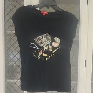 Guess Black Tee with Chic Accessories Graphic